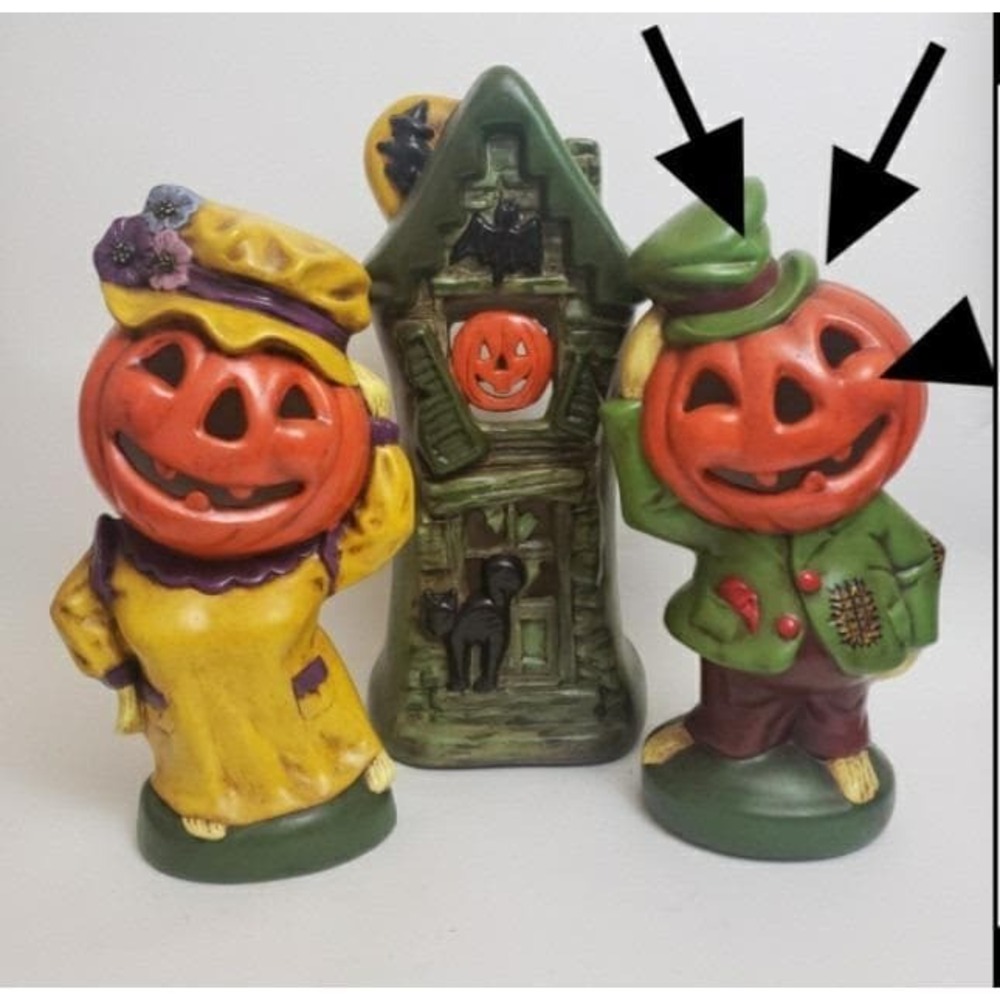 VTG 13" Yozie Mold‎ Ceramic BOY Scarecrow Pumpkin Head Halloween  1974 Light-Up
